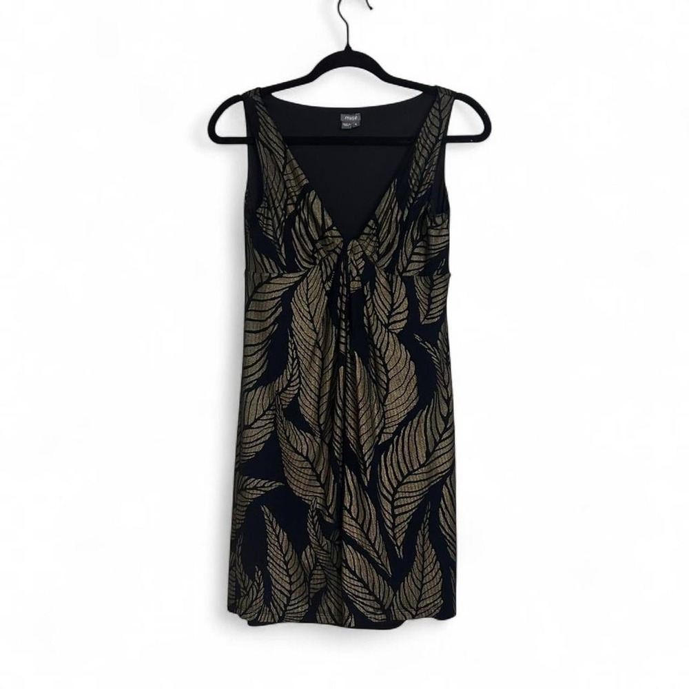 Midnight Palm Twist Mini Cocktail Dress Womens 6 Metallic - Picture 3 of 7